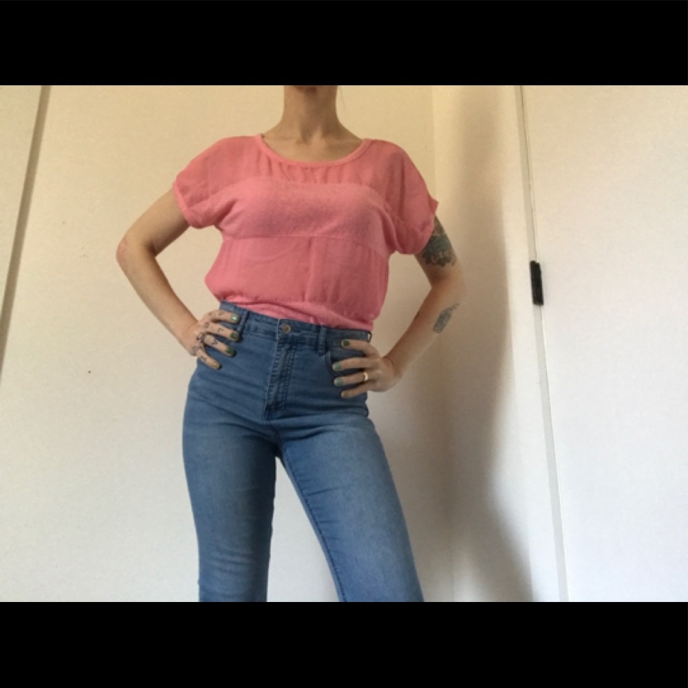 Forever 21 Barbie Pink Sheer/Solid Panel Short Sleeve Tee - Picture 6 of 15